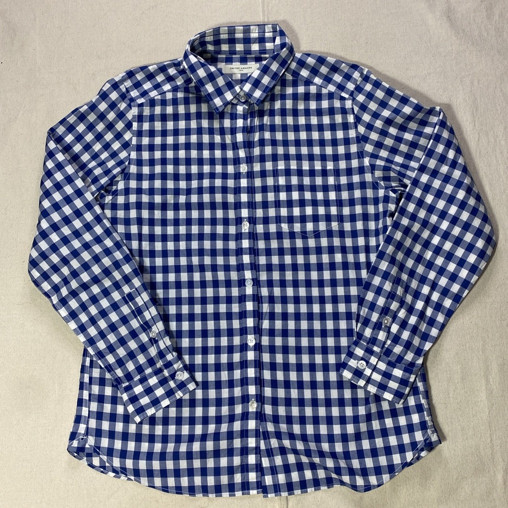 United Arrows Tokyo Shirt Mens Blue Slim Fit Button Up Casual Blue Plaid 38